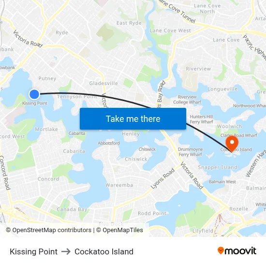 Kissing Point to Cockatoo Island map