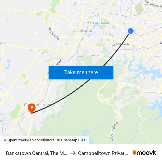 Bankstown Central, The Mall, Stand C to Campbelltown Private Hospital map
