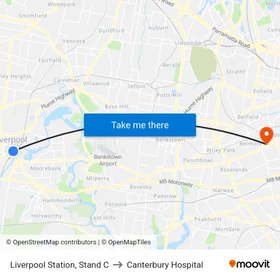 Liverpool Station, Stand C to Canterbury Hospital map