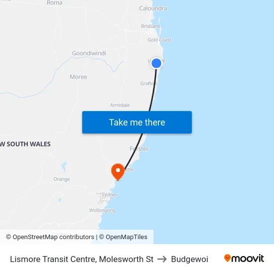 Lismore Transit Centre, Molesworth St to Budgewoi map