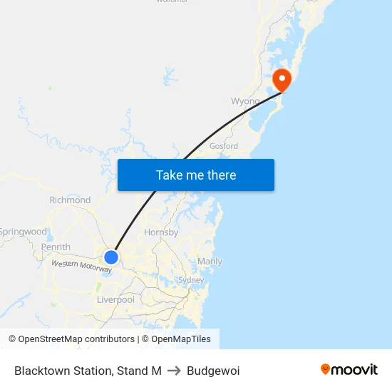Blacktown Station, Stand M to Budgewoi map