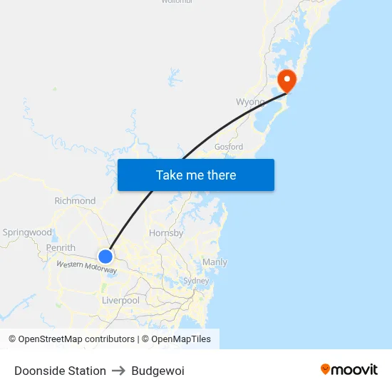 Doonside Station to Budgewoi map