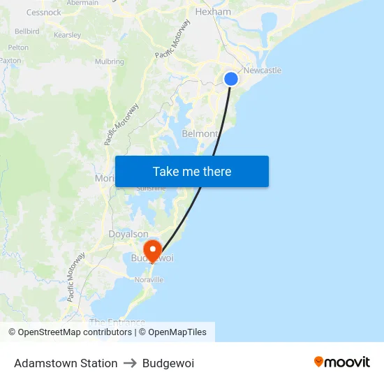 Adamstown Station to Budgewoi map