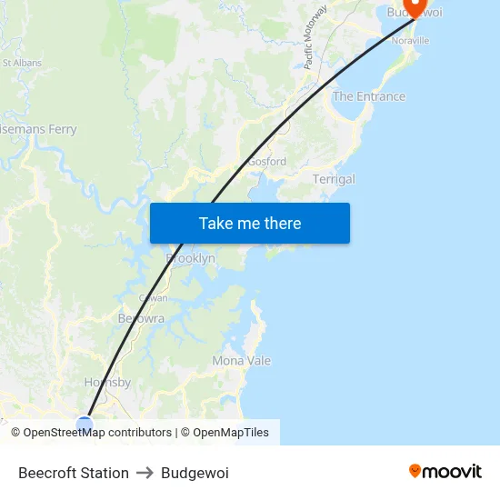 Beecroft Station to Budgewoi map
