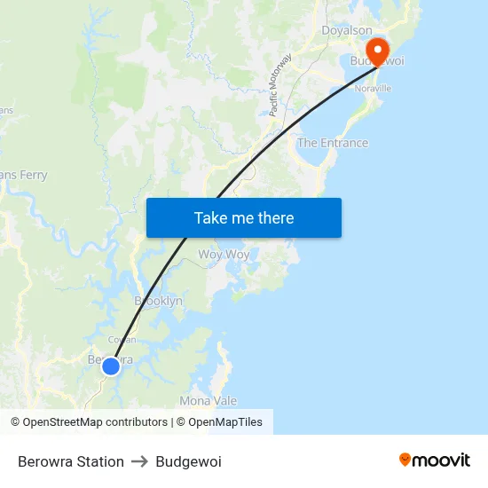 Berowra Station to Budgewoi map