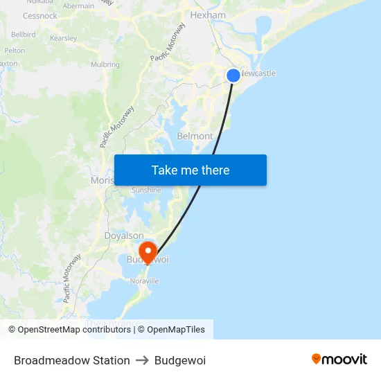 Broadmeadow Station to Budgewoi map
