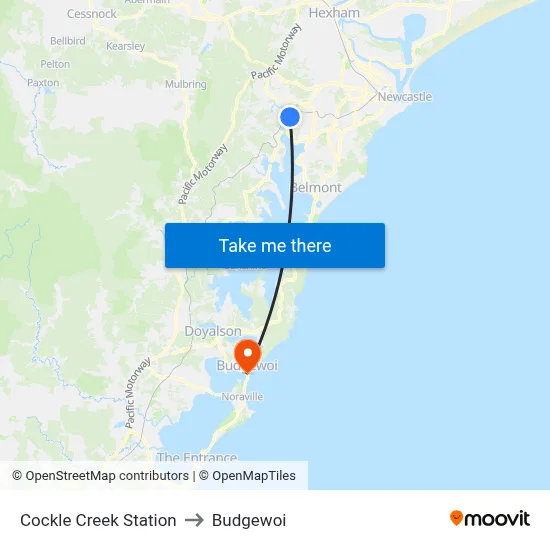 Cockle Creek Station to Budgewoi map