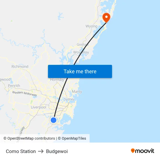 Como Station to Budgewoi map