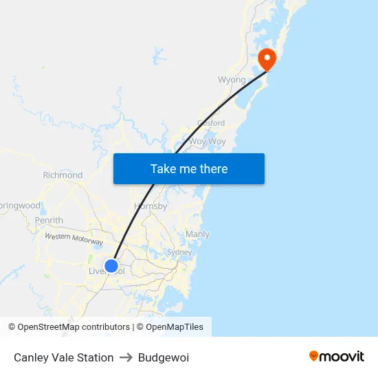 Canley Vale Station to Budgewoi map