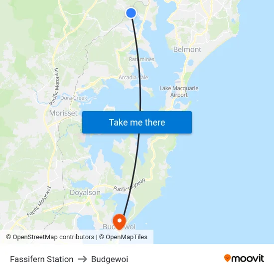 Fassifern Station to Budgewoi map