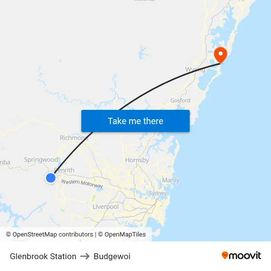 Glenbrook Station to Budgewoi map