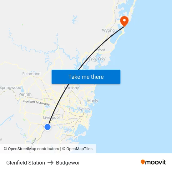 Glenfield Station to Budgewoi map