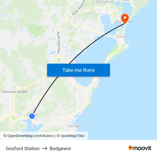 Gosford Station to Budgewoi map