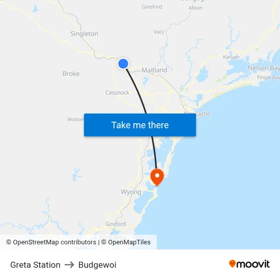 Greta Station to Budgewoi map