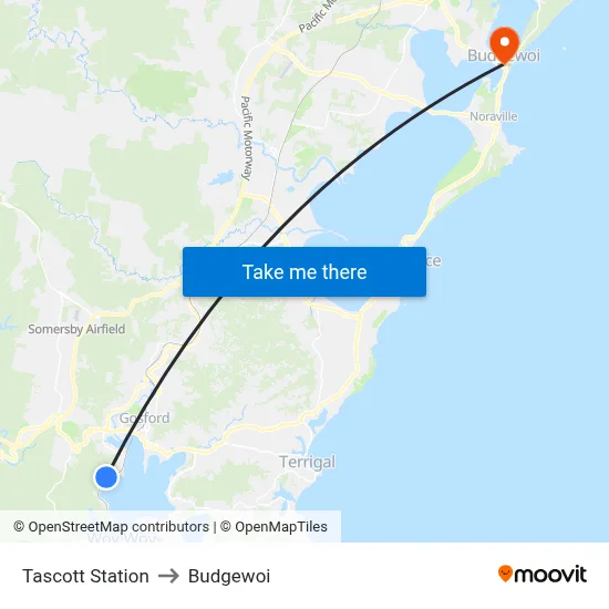 Tascott Station to Budgewoi map