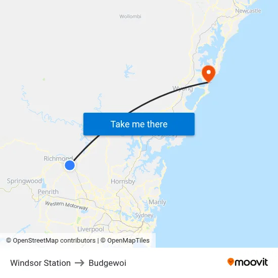 Windsor Station to Budgewoi map