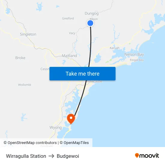 Wirragulla Station to Budgewoi map