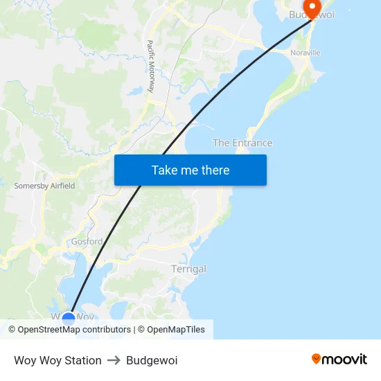 Woy Woy Station to Budgewoi map