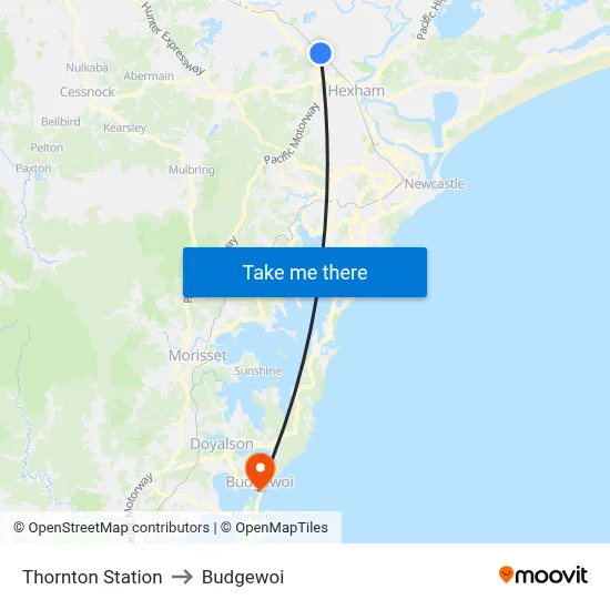Thornton Station to Budgewoi map