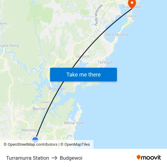 Turramurra Station to Budgewoi map