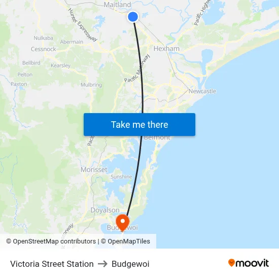 Victoria Street Station to Budgewoi map