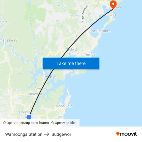 Wahroonga Station to Budgewoi map