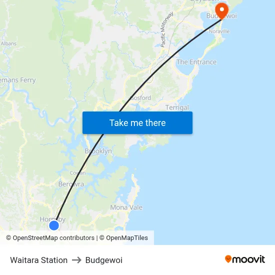 Waitara Station to Budgewoi map