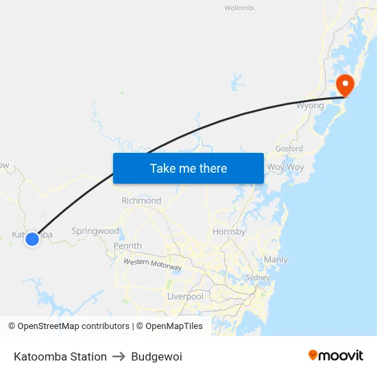Katoomba Station to Budgewoi map
