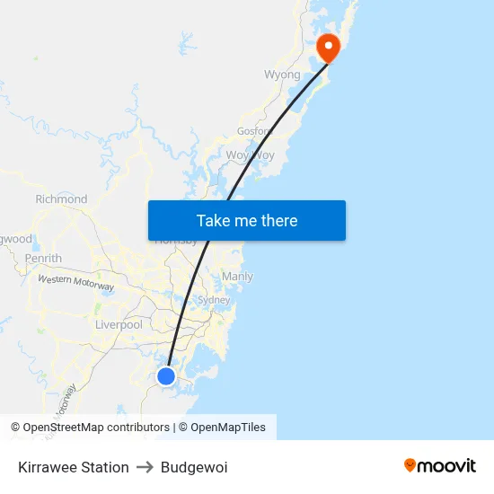 Kirrawee Station to Budgewoi map
