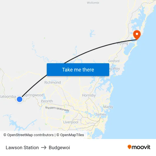 Lawson Station to Budgewoi map