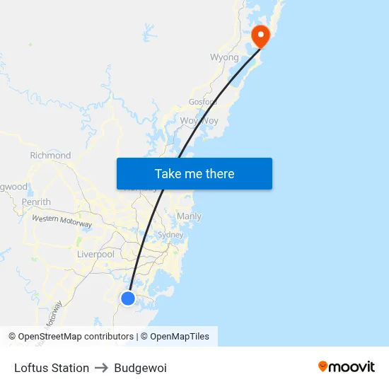 Loftus Station to Budgewoi map