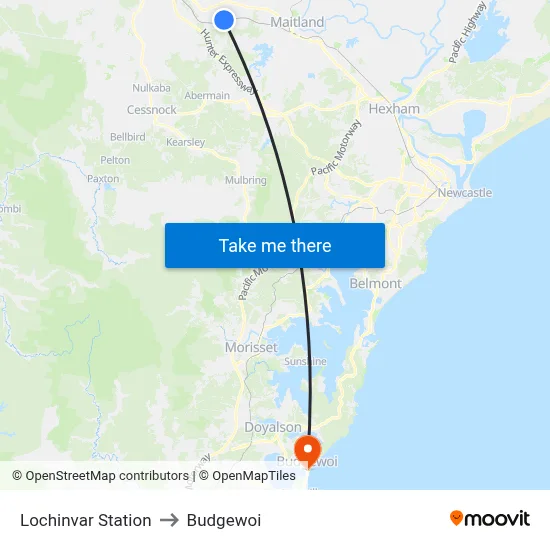 Lochinvar Station to Budgewoi map