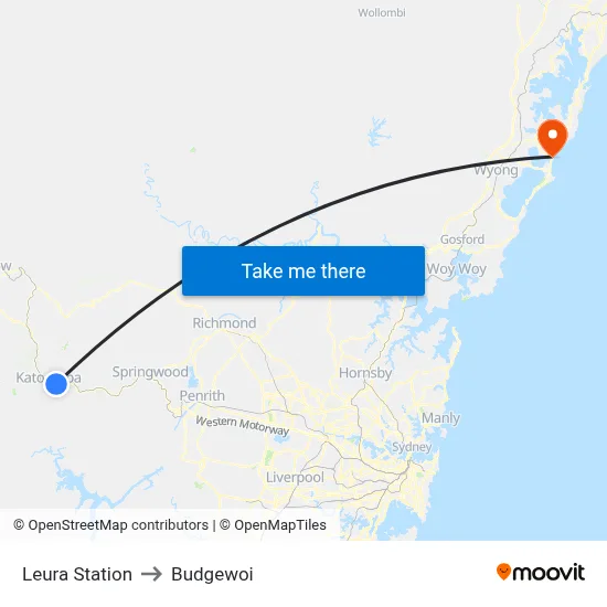 Leura Station to Budgewoi map