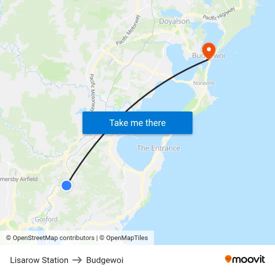 Lisarow Station to Budgewoi map