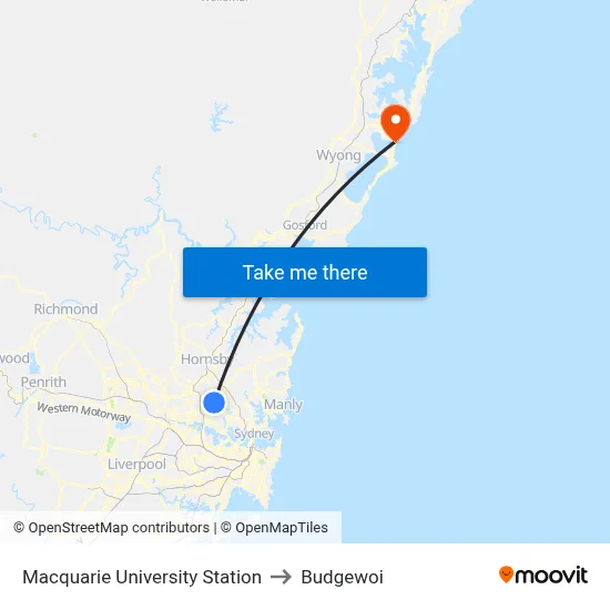 Macquarie University Station to Budgewoi map
