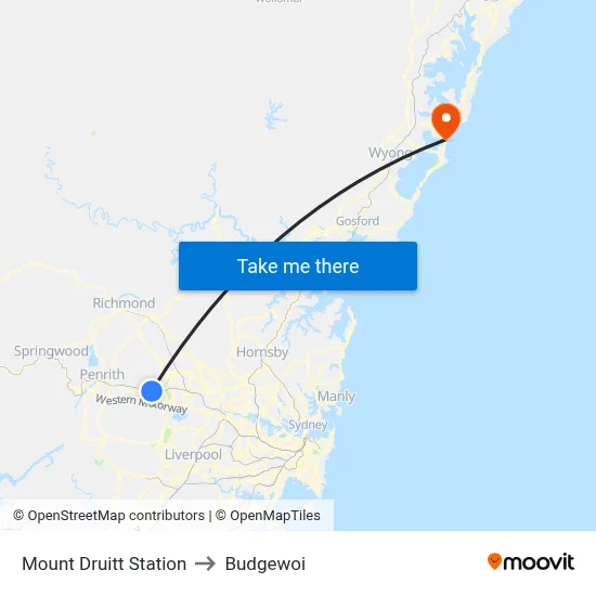 Mount Druitt Station to Budgewoi map