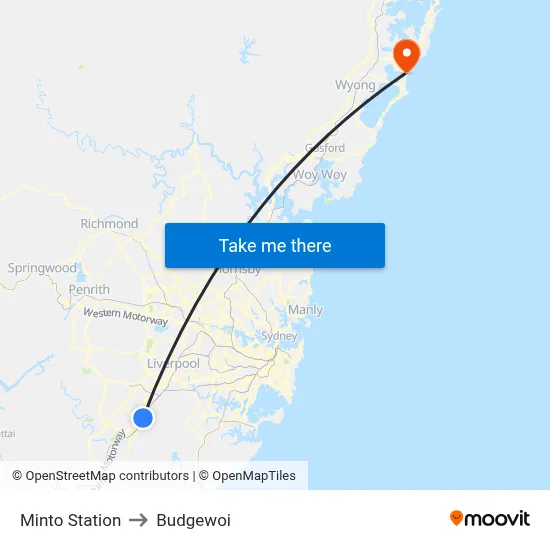 Minto Station to Budgewoi map