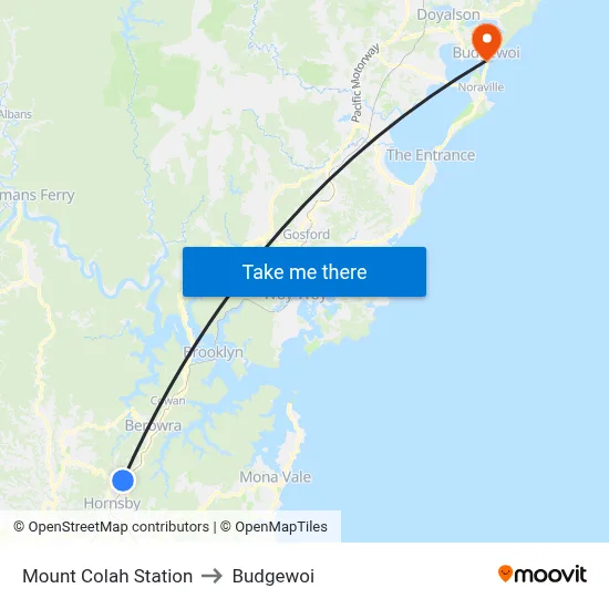 Mount Colah Station to Budgewoi map