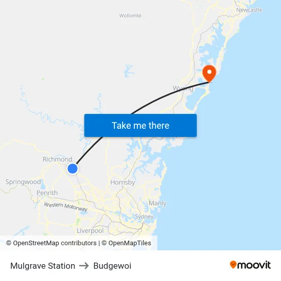 Mulgrave Station to Budgewoi map
