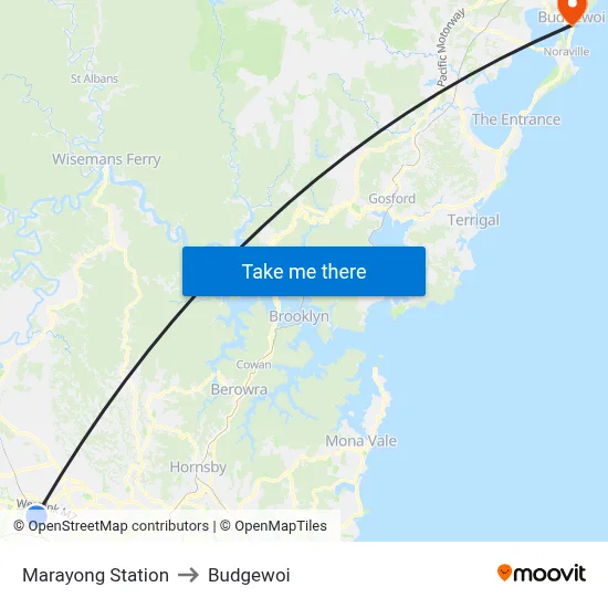 Marayong Station to Budgewoi map