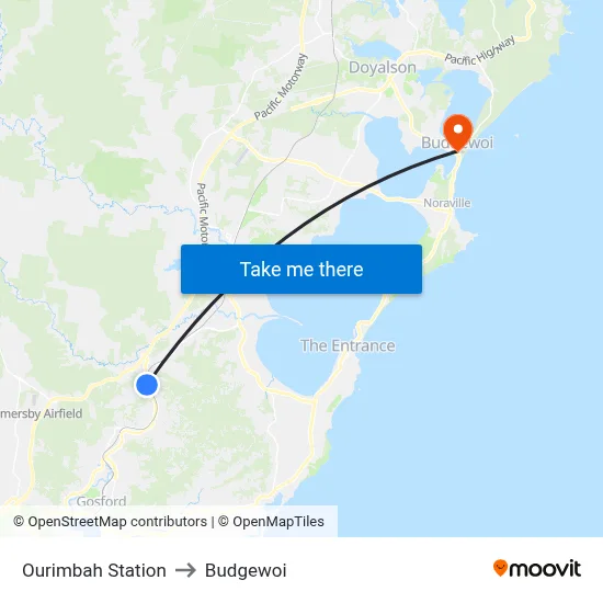 Ourimbah Station to Budgewoi map