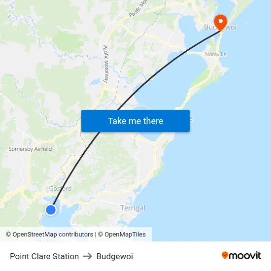 Point Clare Station to Budgewoi map