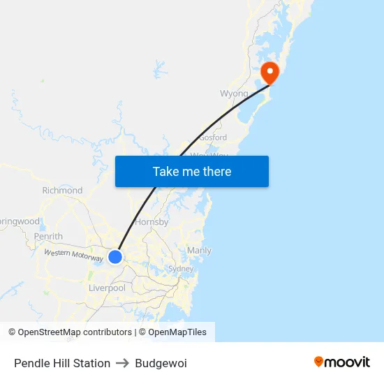 Pendle Hill Station to Budgewoi map