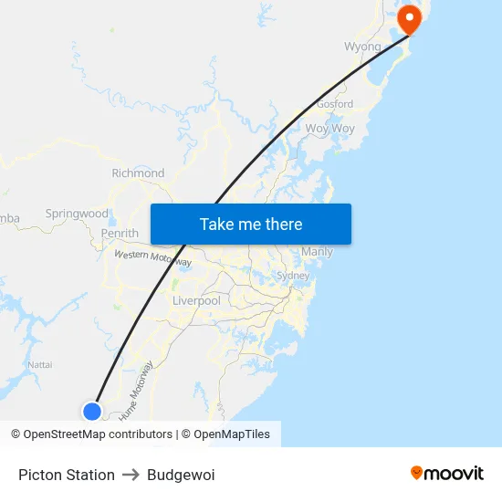 Picton Station to Budgewoi map