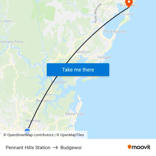 Pennant Hills Station to Budgewoi map