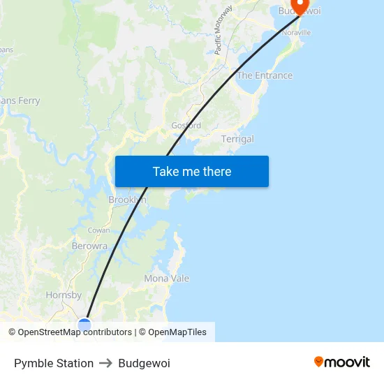 Pymble Station to Budgewoi map