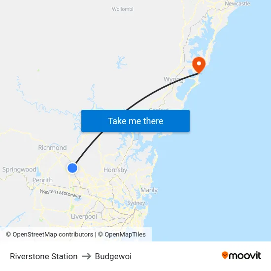 Riverstone Station to Budgewoi map