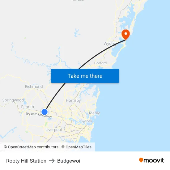 Rooty Hill Station to Budgewoi map