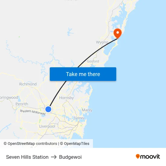 Seven Hills Station to Budgewoi map