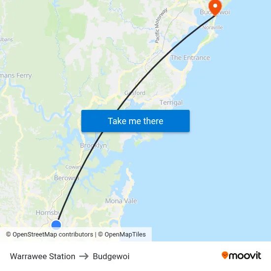 Warrawee Station to Budgewoi map